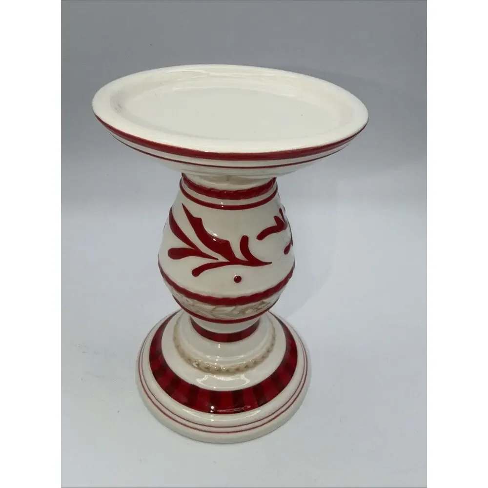 Fitz & Floyd Town & Country 6” Candle Holder Pedestal Christmas Home Decor Red